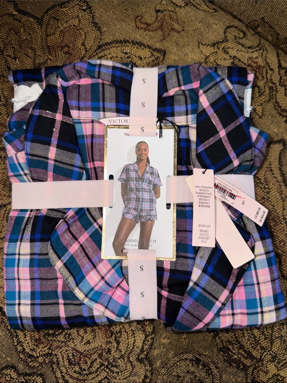 Victoria's Secret Pink, Blue & Black Plaid Short Pajama Set